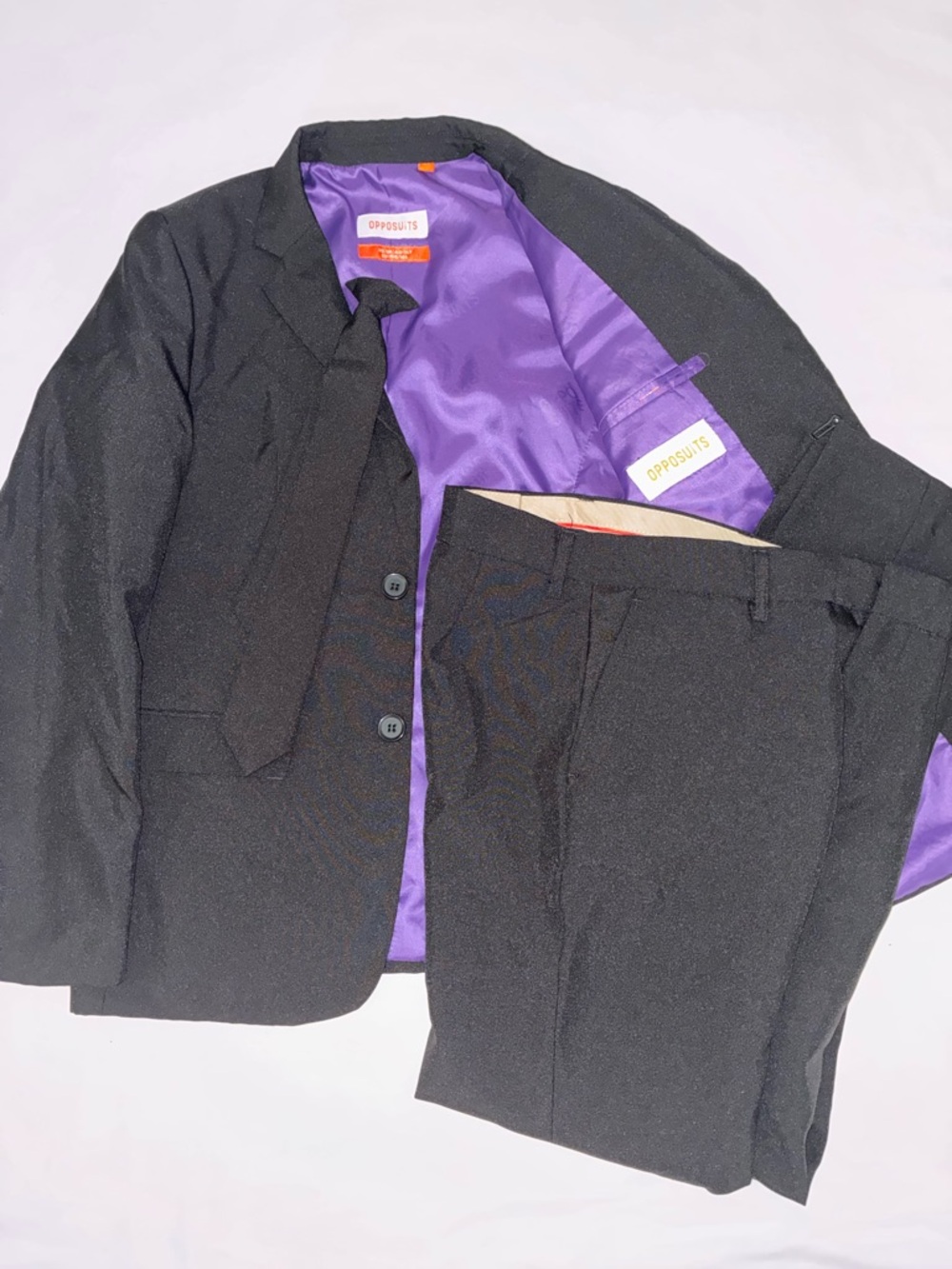 OppoSuits Black Suit with Purple Lining Boys Dress Jacket Pants 14 Youth